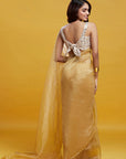 Gold Organza Crystal & Boota Embroidered Pre-Draped Saree Set