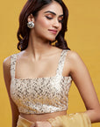 Gold Organza Crystal & Boota Embroidered Pre-Draped Saree Set