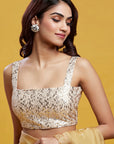 Gold Organza Crystal & Boota Embroidered Saree Set