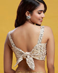 Gold Organza Crystal & Boota Embroidered Saree Set