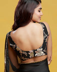 Black Satin Embroidered Saree Set