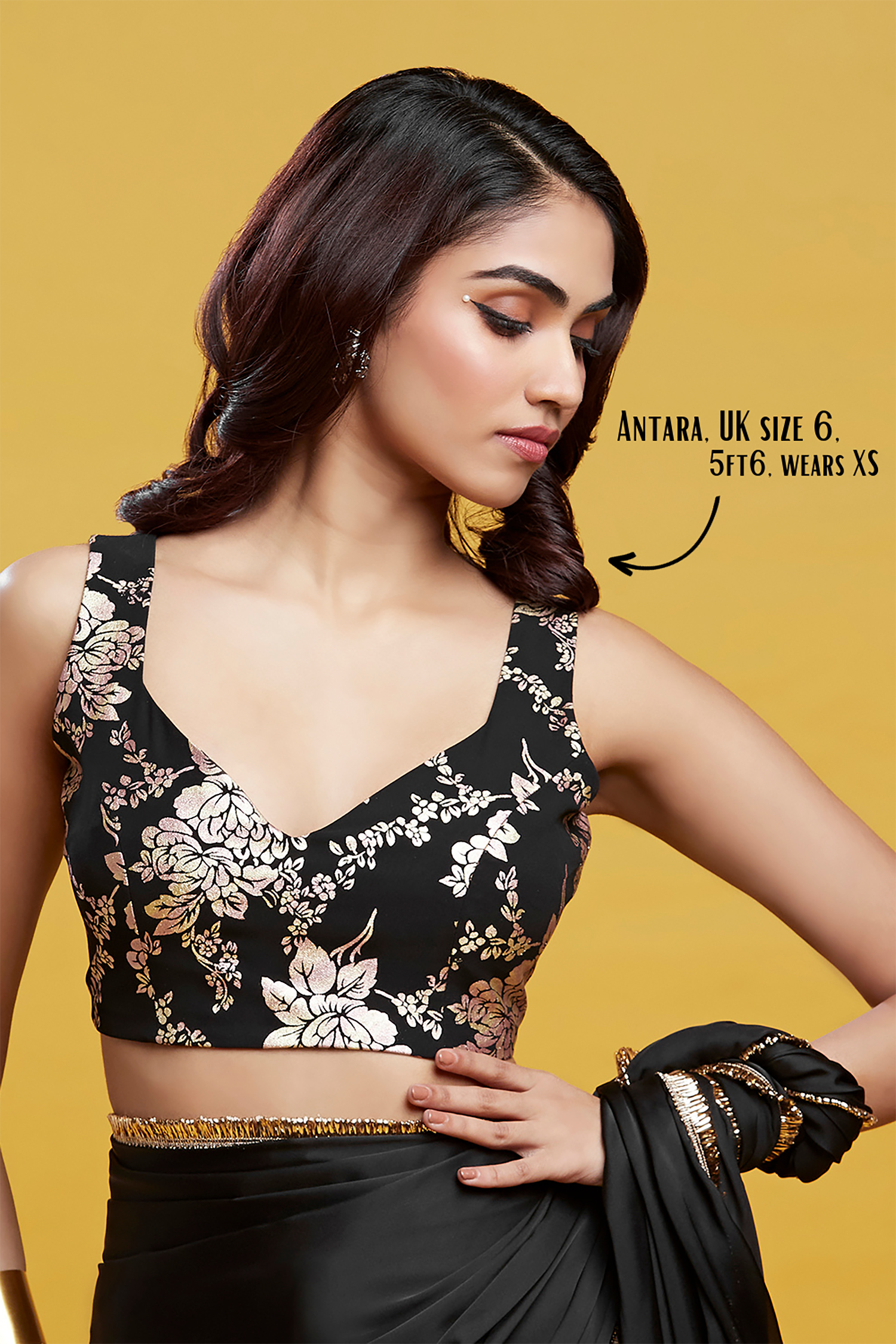 Black Satin Embroidered Saree Set