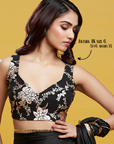 Black Satin Embroidered Saree Set