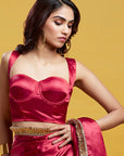 Red Satin Embroidered Saree Set