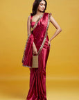 Red Satin Embroidered Saree Set