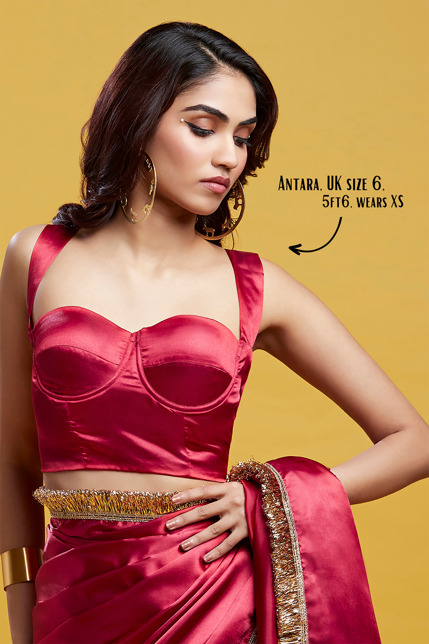 Red Satin Embroidered Saree Set