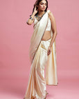 Ivory Satin Embroidered Saree Set