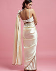 Ivory Satin Embroidered Saree Set