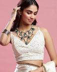 Ivory Satin Embroidered Saree Set