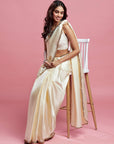 Ivory Satin Embroidered Saree Set