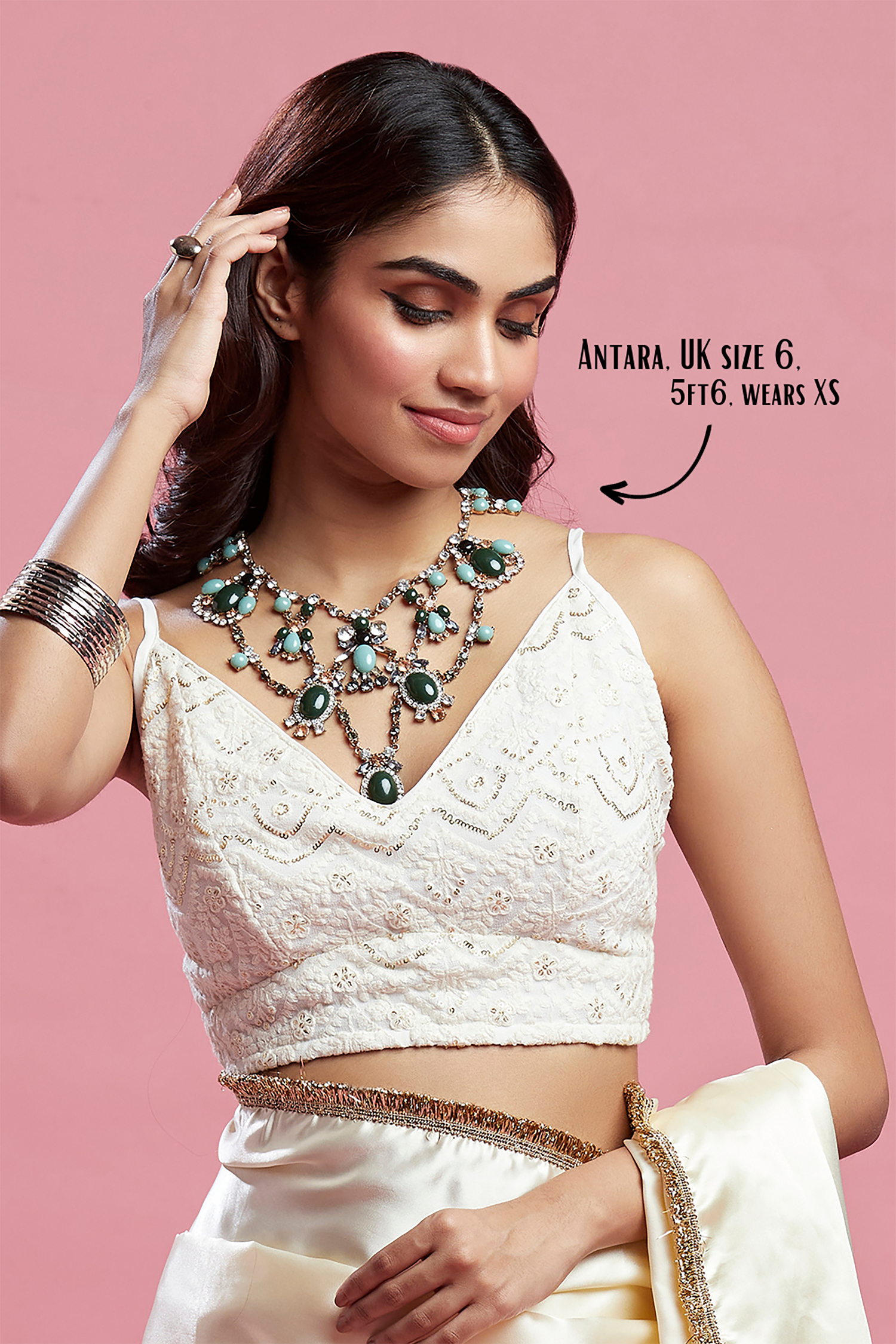 Ivory Satin Embroidered Saree Set