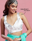 Turquoise Satin Crystal & Boota Embroidered Saree Set
