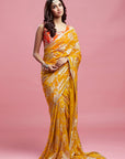 Mustard Georgette & Recycled Polyester Barfi Saree Set