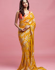 Mustard Satin Georgette & Recycled Polyester Pre-Draped Saree Set