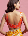 Mustard Georgette & Recycled Polyester Barfi Saree Set