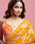 Mustard Georgette & Recycled Polyester Barfi Saree Set