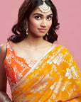 Mustard Satin Georgette & Recycled Polyester Pre-Draped Saree Set