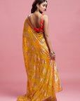 Mustard Georgette & Recycled Polyester Barfi Saree Set