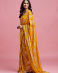 Mustard Satin Georgette & Recycled Polyester Pre-Draped Saree Set
