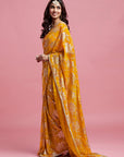 Mustard Georgette & Recycled Polyester Barfi Saree Set
