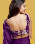 Purple Satin Georgette Gota Fringe Border Saree Set