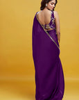 Purple Satin Georgette Gota Fringe Border Saree Set