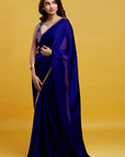 Navy Satin Georgette Pre-Draped Saree Set