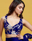 Navy Satin Georgette Gota Fringe Border Saree Set