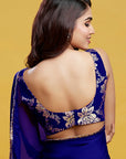 Navy Satin Georgette Pre-Draped Saree Set