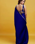 Navy Satin Georgette Pre-Draped Saree Set