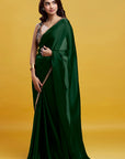 Emerald Satin Georgette Gota Fringe Border Saree Set