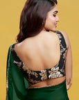 Emerald Satin Georgette Gota Fringe Border Saree Set