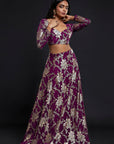 Maroon Recycled Polyester Foil Printed Lehenga Set