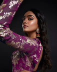 Maroon Recycled Polyester Foil Printed Lehenga Set