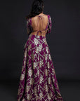 Maroon Recycled Polyester Foil Printed Lehenga Set