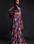 Maroon Recycled Polyester Foil Printed Lehenga Set