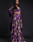 Purple Recycled Polyester Foil Printed Lehenga Set