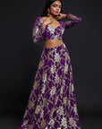 Purple Recycled Polyester Foil Printed Lehenga Set