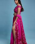 Hot Pink Recycled Polyester Foil Printed Lehenga Set