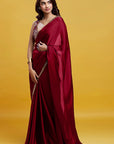 Maroon Satin Georgette Gota Fringe Border Saree