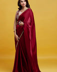 Maroon Satin Georgette Pre-Draped Saree