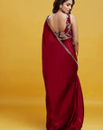 Maroon Satin Georgette Gota Fringe Border Saree