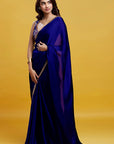 Navy Satin Georgette Gota Fringe Border Saree
