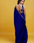 Navy Satin Georgette Gota Fringe Border Saree