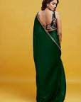 Emerald Green Satin Georgette Pre-Draped Saree