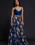 Navy Recycled Polyester Foil Printed Lehenga Set