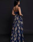 Navy Recycled Polyester Foil Printed Lehenga Set