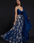 Navy Recycled Polyester Foil Printed Lehenga Set