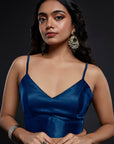 Navy Recycled Polyester Foil Printed Lehenga Set