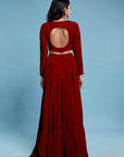 Maroon Recycled Polyester & Georgette Tiered Lehenga Set